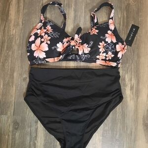 Floral Black and Peach Bikini Set
